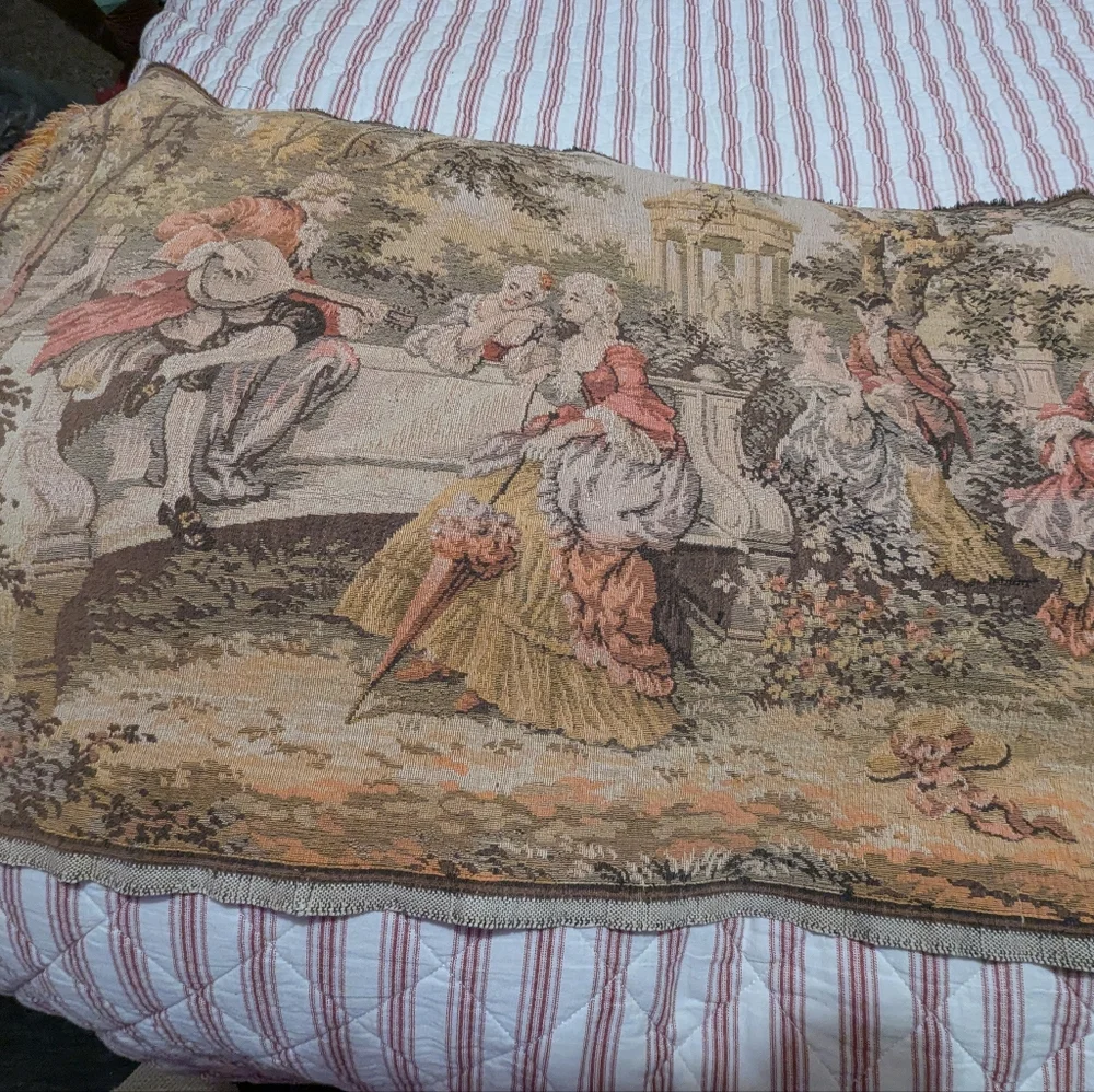 Vintage French tapestry style wall hanging 53” x 17” Victorian style